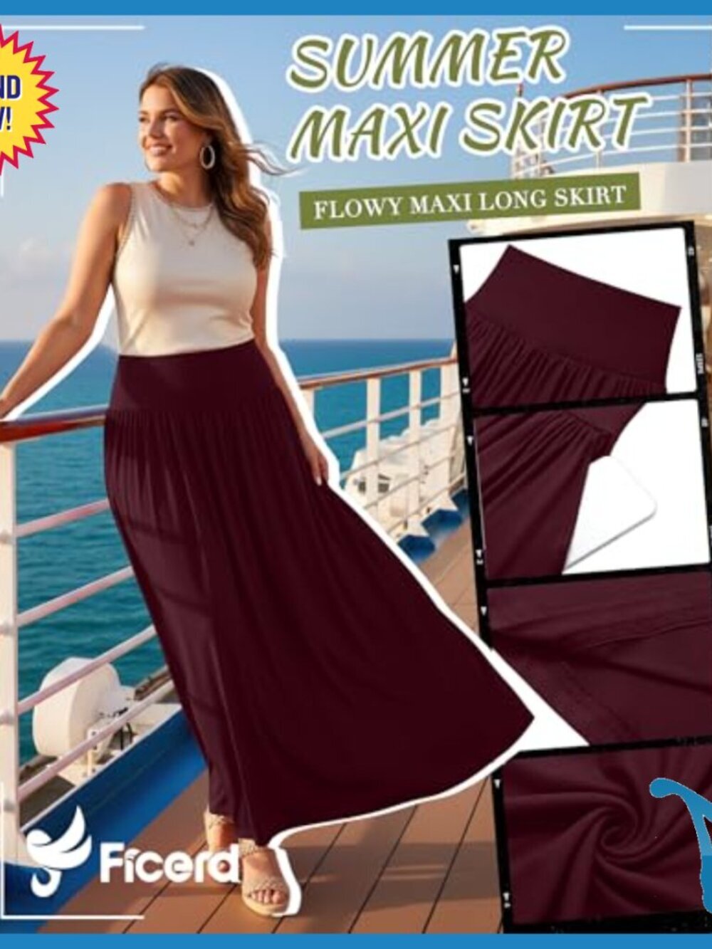 Plus Size Maxi Skirt with Pockets High Waist A-Line Flowy Casual - Picture 5 of 7